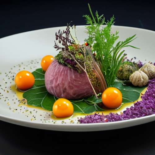 Home 22 A chef's artistic philosophy reflected in a dish made with foraged ingredients, presented with colorful and textural contrast.